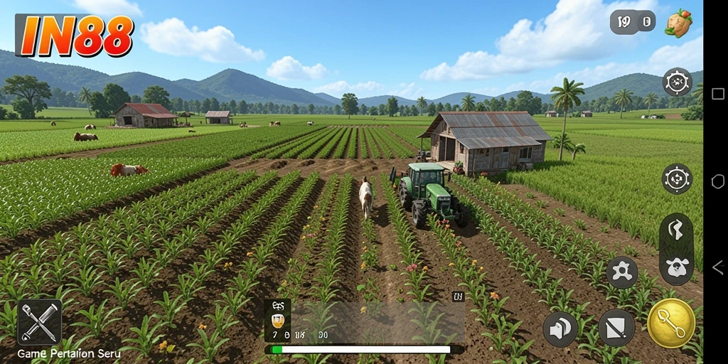 Screenshot gameplay IN88 menunjukkan aktivitas pertanian yang seru.