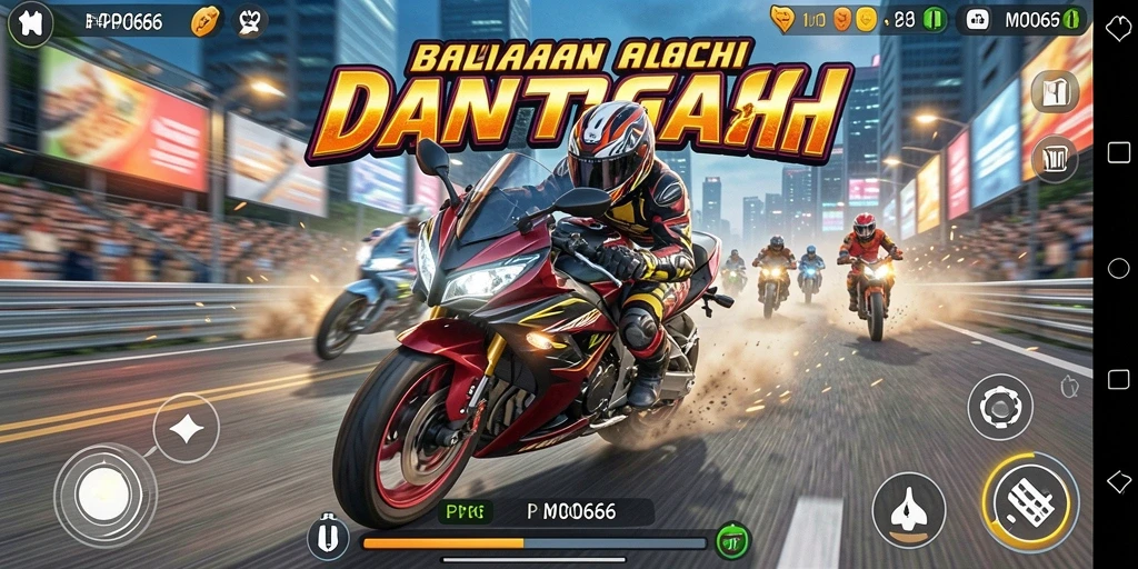 Tampilan gameplay balapan motor yang mendebarkan dan seru.
