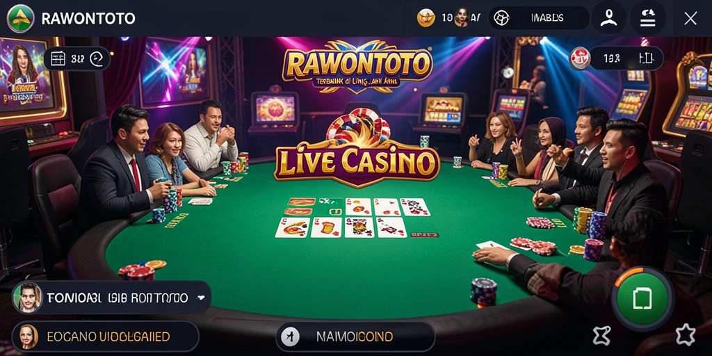 Screenshot gameplay RAWONTOTO menampilkan dealer live dan meja permainan.
