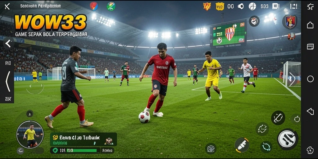 Tampilan gameplay WOW33 yang seru dan interaktif dalam pertandingan sepak bola.